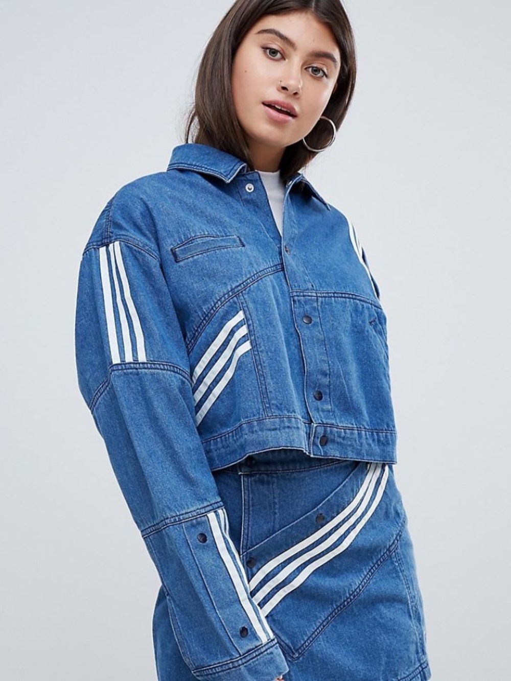 adidas Blue Denim Jacket with skirt with White Stripe Accents - Picture 9 of 10